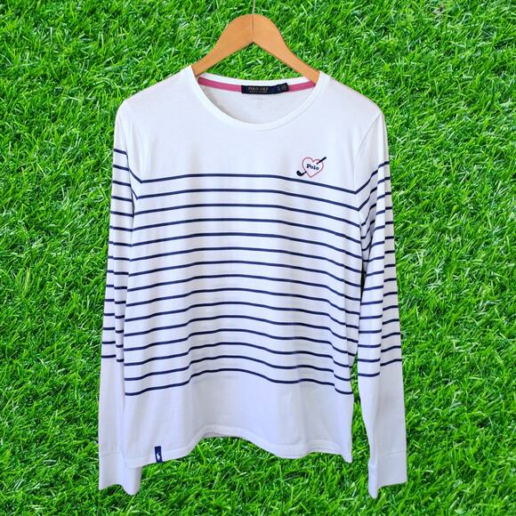 Ralph Lauren POLO Golf Women's Classic Stripe Top Long Sleeve Blue White Large - Picture 5 of 9